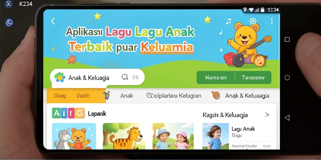 Tampilan antarmuka K234 yang ceria dan interaktif untuk Lagu Anak.