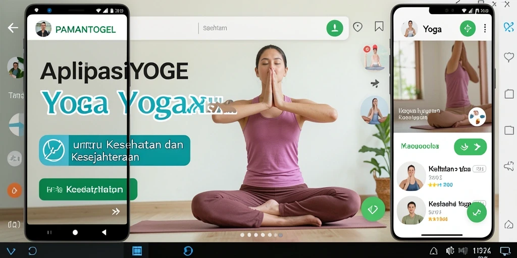 Antarmuka aplikasi PAMANTOGEL menampilkan video yoga interaktif dan fitur meditasi.