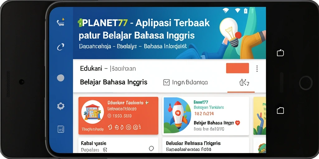 Tampilan antarmuka aplikasi PLANET77 untuk belajar Bahasa Inggris.