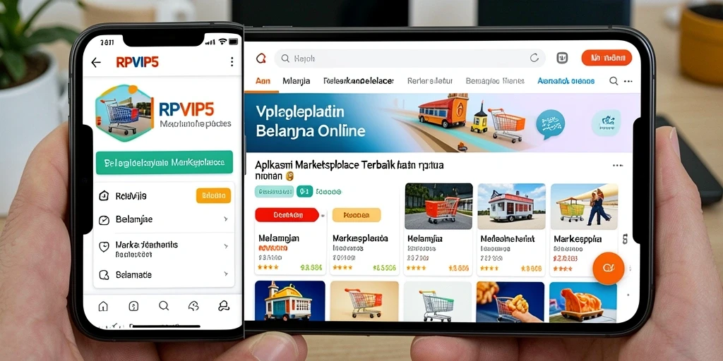 Screenshot utama RPVIP5 menampilkan antarmuka aplikasi Marketplace yang menarik.